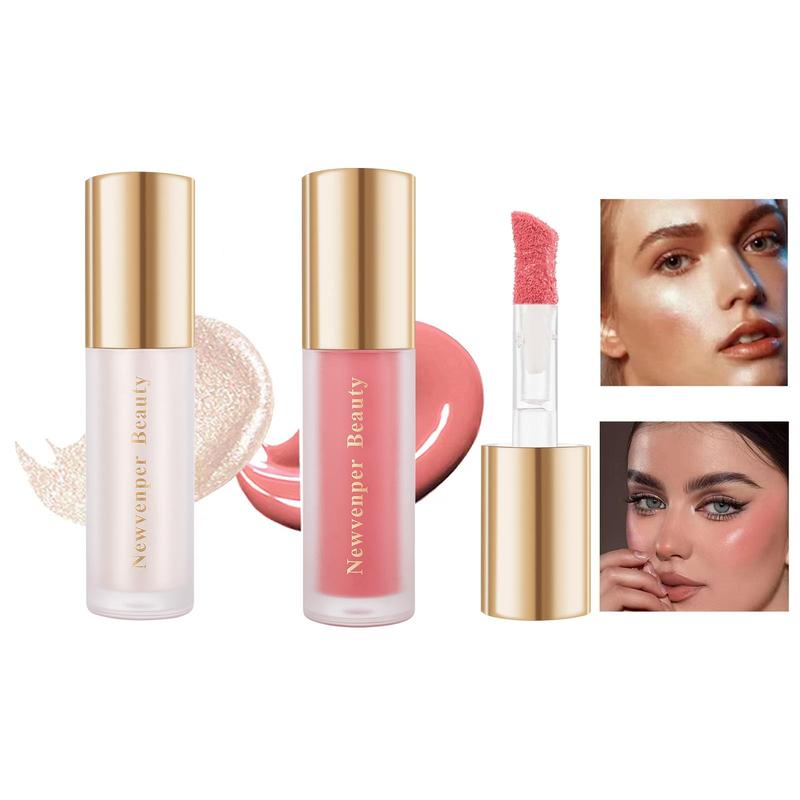 Long Lasting Liquid Highlighter & Liquid Blush, 1 Set Moisturizing Liquid Highlighter & Liquid Blush for Women & Girls, Suitable for Face & Body