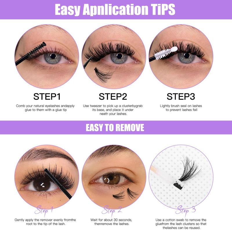 Segmented False Eyelashes Extension Kit, 270pcs box Curling Eye Lash with Lash Glue & Eyelash Brush & Eyelash Tweezers & Lash Remover, Summer Makeup, Christmas Gift