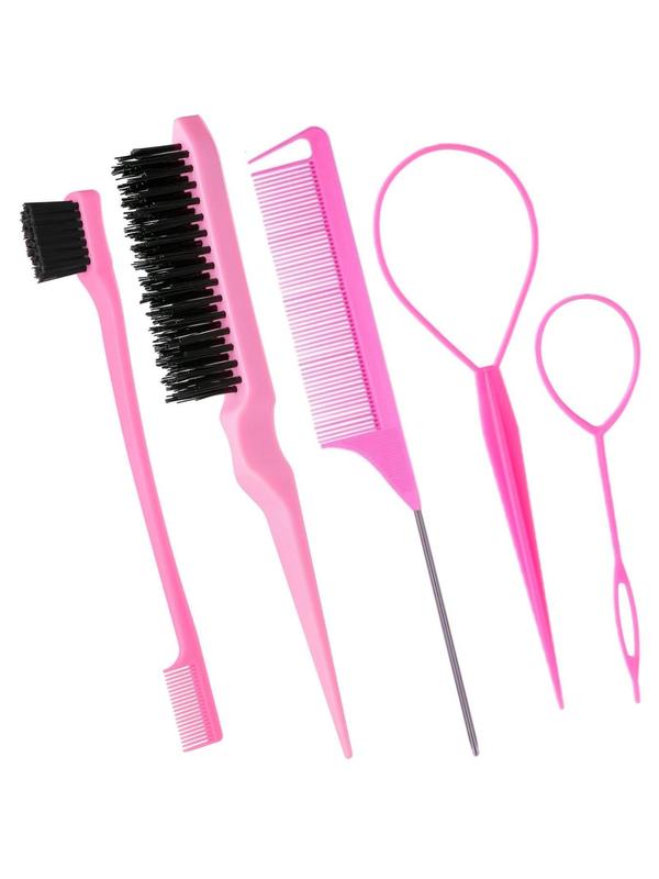 Solid Color Hair Styling Comb Set, Hair Styling Tool Set, Including Hair Brush, Eyebrow Brush, Pointed Tail Comb, Professional Hair Styling Tool for Women & Girls