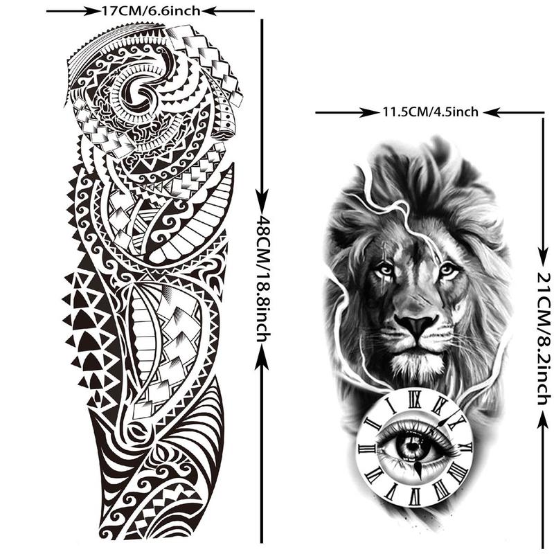 Lion & Skull Pattern Temporary Tattoo Sticker, Self Adhesive Fake Tattoo Sticker, Body Art Decoration for Men & Women, Party Supplies, Tattoo Cardigan