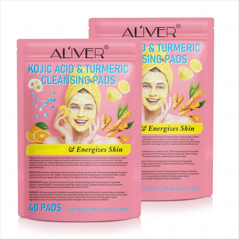 Aliver Kojic Acid & Turmeric Cleansing Pads, Skincare Comfort (40 pads) Skin Repair