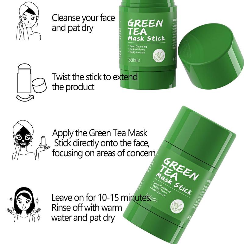 Portable Comfort Green Tea Mask Stick, Face Moisturizing Oil Controlling Soothing Mask, Deep Cleansing Pore, Removing Blackhead & Acne Facial Mask Stick, Skincare Product