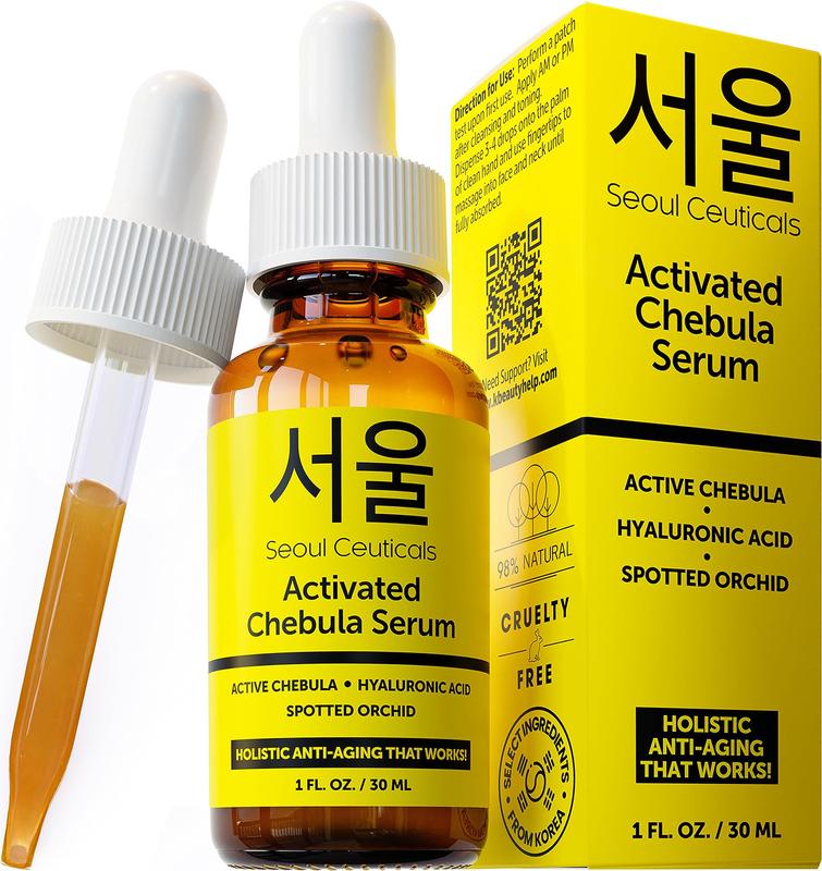 SeoulCeuticals Chebula Active Serum for Face - Korean Skin Care Anti Aging Natural K Beauty Skincare With Hyaluronic Acid + Spotted Orchid for Healthy, Youthful Glowing Skin 1oz