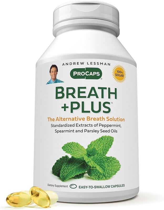 Andrew Lessman Breath Plus 60 Softgels - Natural Breath Freshener with Peppermint & Spearmint, Helps Eliminate Odors from Food and Smoking - Oral