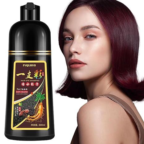 Instant 3-in-1 Dark Wine Red Hair Dye Shampoo for Men & Women, Natural Burgundy Color, Instant Results in 10-15 mins, 16.9 Fl Oz hair type haircare