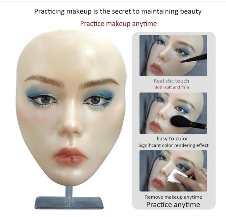 5D makeup Practice Face Board, Silicone Makeup Mannequin Face, Reusable Beginner Practice Eye Makeup Face, Eye Fake Silicone, Makeup Artist Full Face Practice Eyelash Eye Shadow Eyeliner Pen Simulatio