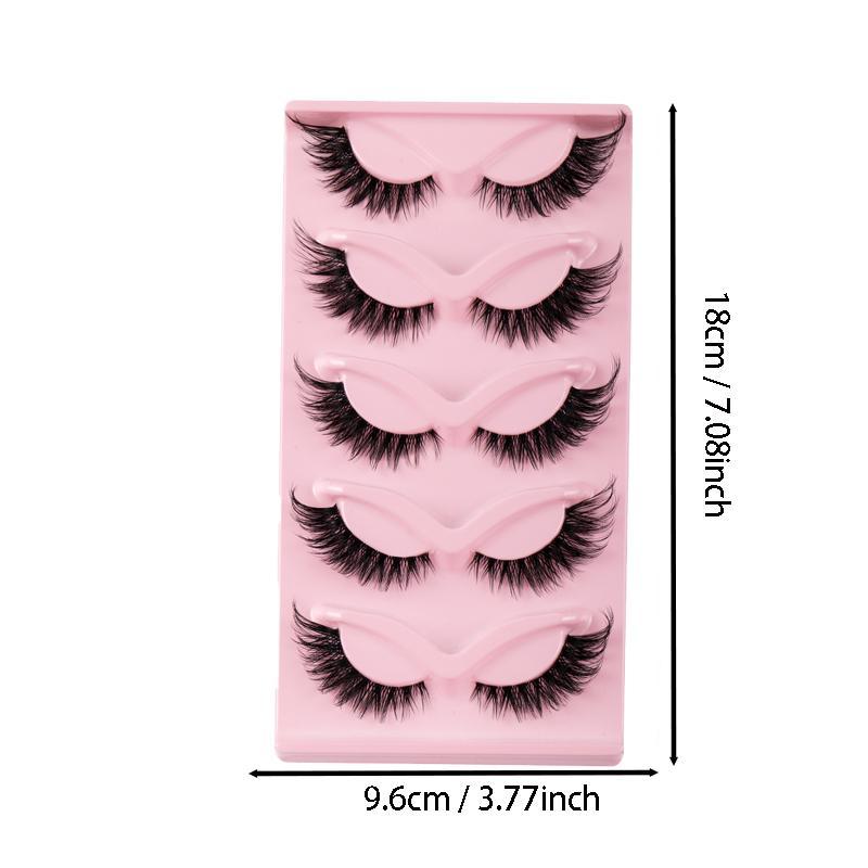 Curled Fake Lashes for Lash Extensions, 5 Pairs Cat Eye False Eyelashes for Music Festival Makeup, Natural Faux Lashes, Soft Cross Eyelashes Extensions, Clear Band Lashes, Wispy Eyelash for Makeup, Lash Cluster Cosmetic Tools, Christmas Gift