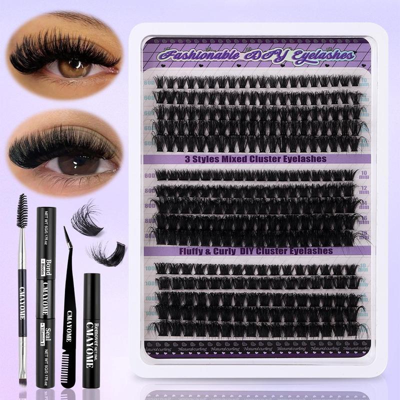 Segmented False Eyelashes Extension Kit, 270pcs box Curling Eye Lash with Lash Glue & Eyelash Brush & Eyelash Tweezers & Lash Remover, Summer Makeup, Christmas Gift