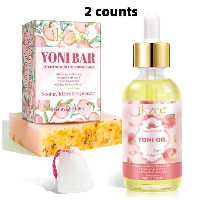 Peach Flavor Intimate Oil & Soap Set, 2 Counts set Moisturizing Lubricate Body Care Set, Women's Intimate Cleansing Care Set