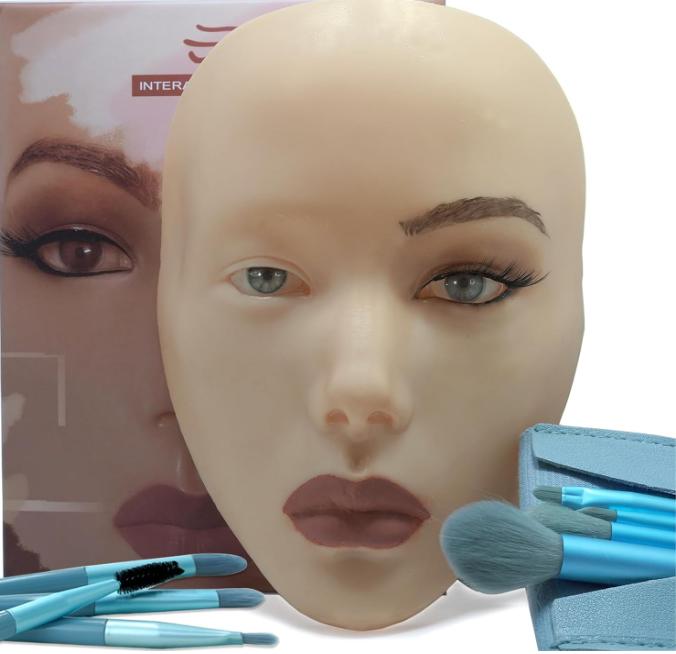 5D makeup Practice Face Board, Silicone Makeup Mannequin Face, Reusable Beginner Practice Eye Makeup Face, Eye Fake Silicone, Makeup Artist Full Face Practice Eyelash Eye Shadow Eyeliner Pen Simulatio