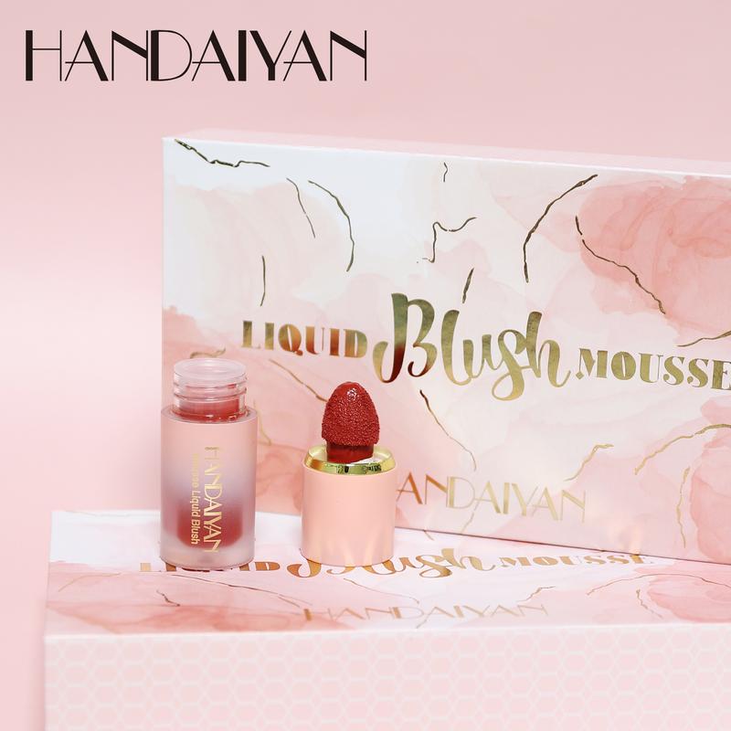 HANDAIYAN Pack of 5 Colors Mousse Liquid Blush Set Gift Set, Mousse Liquid Blusher With Sponge Tip, Easy to Apply on Cheek, Creating 3D Natural Makeup