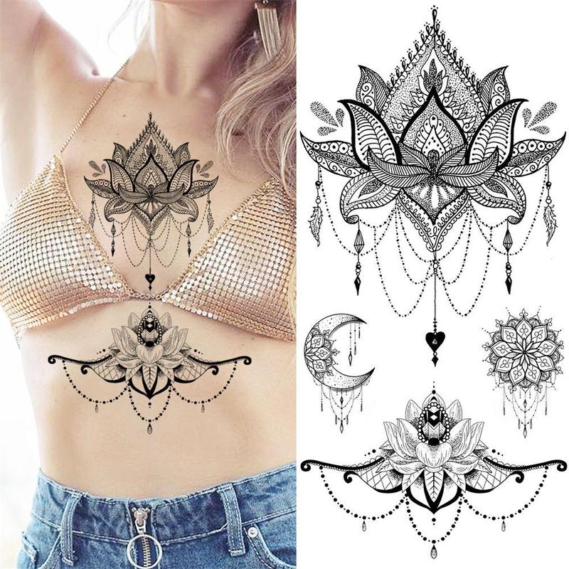 Vintage Lotus & Dreamcatcher Pattern Temporary Tattoo Sticker, 10pcs set Fake Tattoo Sticker, Body Art Decoration for Women & Girls