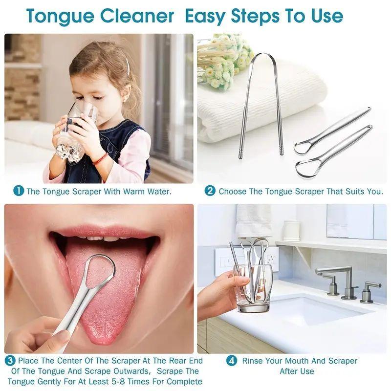 Stainless Steel Tongue Scraper Cleaner Set, 1 2 3 4 Sets Tongue Scraper for Adults, U Shaped Tongue Cleaner for Fresher Breath, Oral Hygiene Care Tools, Mouth Guard, Christmas, Christmas Gift