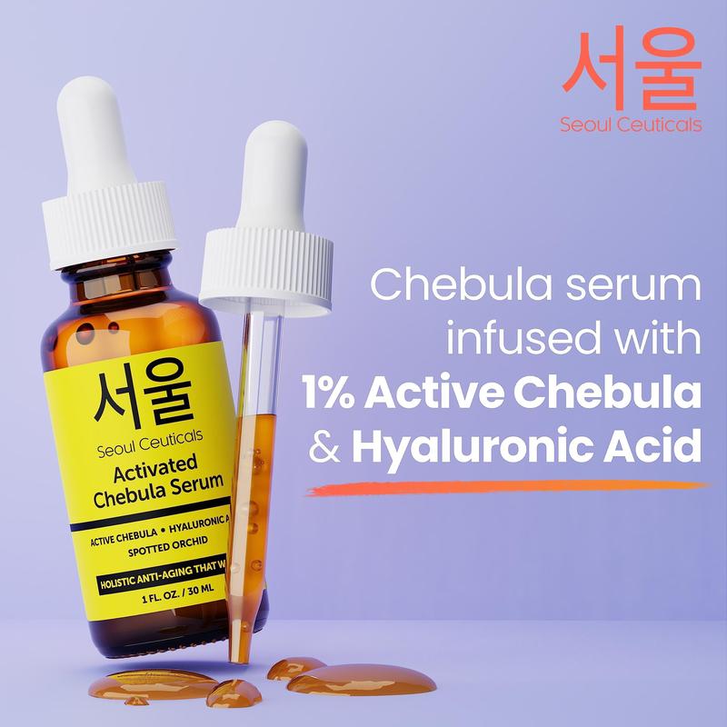 SeoulCeuticals Chebula Active Serum for Face - Korean Skin Care Anti Aging Natural K Beauty Skincare With Hyaluronic Acid + Spotted Orchid for Healthy, Youthful Glowing Skin 1oz