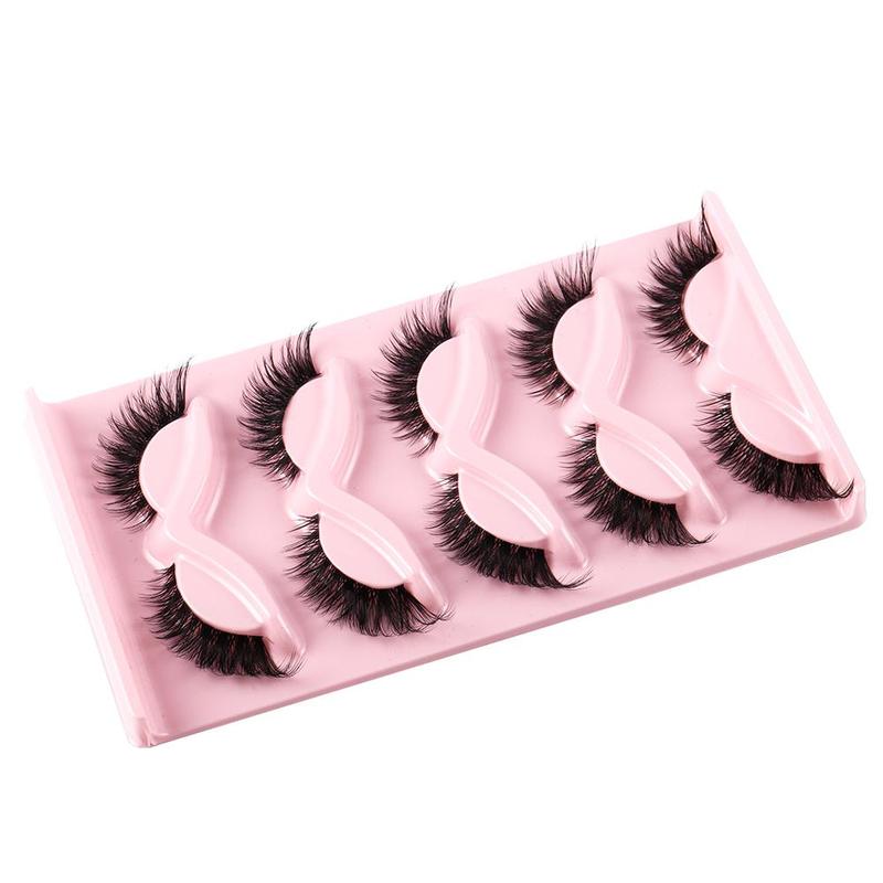 Curled Fake Lashes for Lash Extensions, 5 Pairs Cat Eye False Eyelashes for Music Festival Makeup, Natural Faux Lashes, Soft Cross Eyelashes Extensions, Clear Band Lashes, Wispy Eyelash for Makeup, Lash Cluster Cosmetic Tools, Christmas Gift