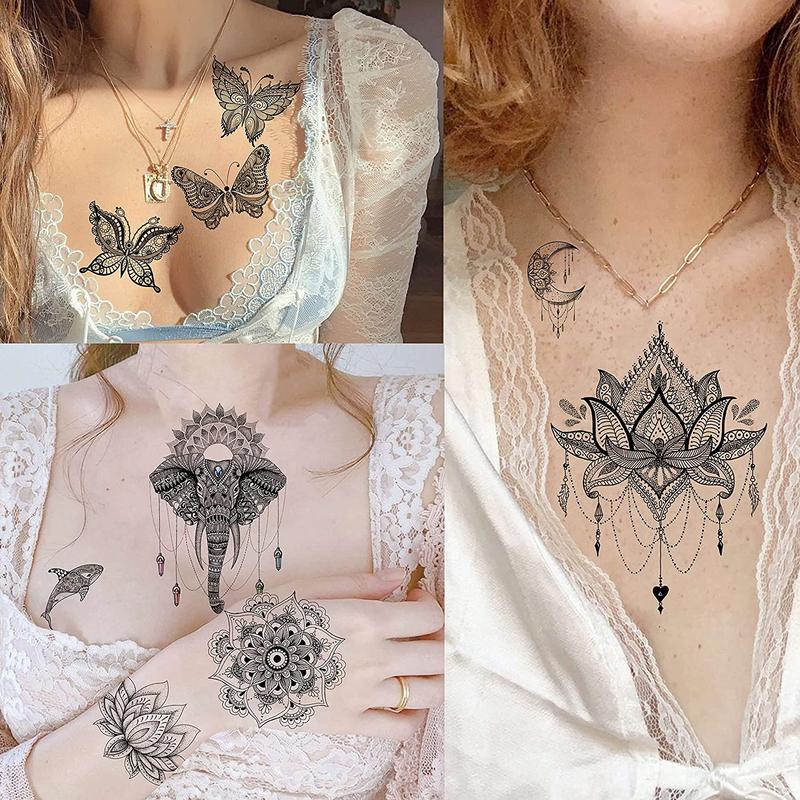 Vintage Lotus & Dreamcatcher Pattern Temporary Tattoo Sticker, 10pcs set Fake Tattoo Sticker, Body Art Decoration for Women & Girls