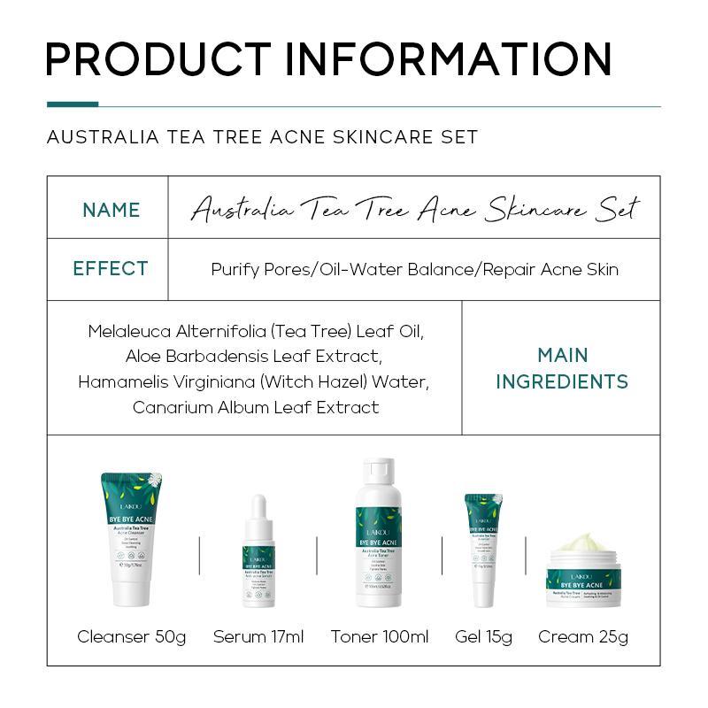 Tea Tree Face Skin Care Kit, Oil Control Comfort Skin Soothing Skin Care Kit, Including Cleanser, Serum, Gel, Toner, Cream, Skin Care Products, Skin Care Kits