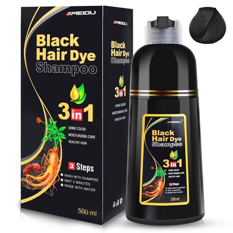 MEIDU Black Hair Dye Shampoo 3 in 1,Herbal Ingredients,Contains Ginseng Extract,Can cover gray hairs,Natural Haircoloring,Plant Haircare, Salon