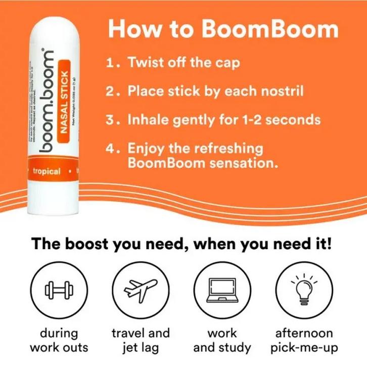 B00m B00m Nasal Stick (4 Pack) | Boosts Focus + Enhances Breathing | Provides Fresh Cooling Sensation | Aromatherapy Inhaler Made with Essential Oils + Menthol (Mint, Wintermint, Tropical, Lavender)