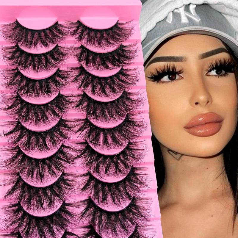 Fluffy Volumized False Eyelashes, 10 Pairs Wispy Fake Lashes for Women & Girls, Natural Curling Eye Makeup Strip Lashes for Eye Makeup Enhancement