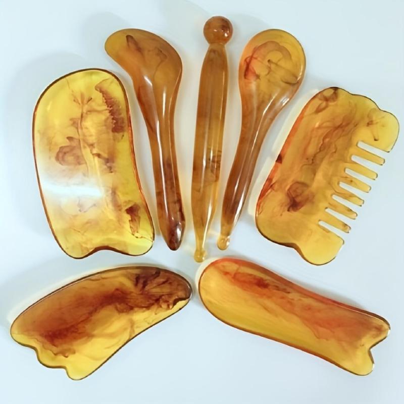 Natural Resin Scrapers for Relaxing Facial, Back, and Neck Muscles, 7 Counts Gua Sha Beauty Massage Tool Set, Manual Massage Tools