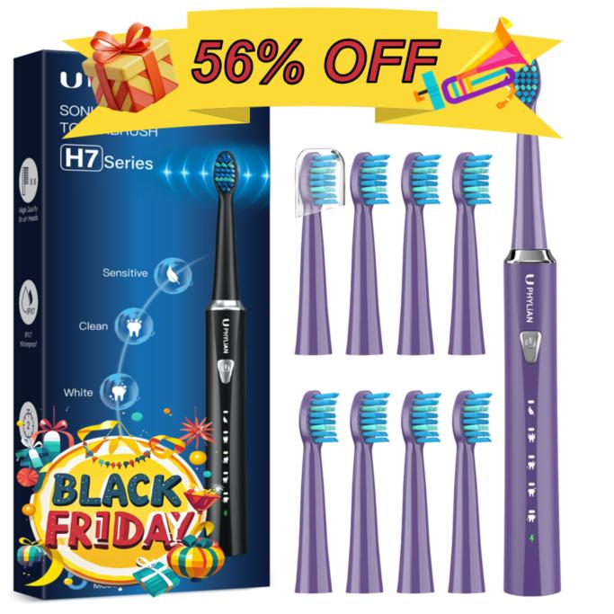 PHYLiAN PRO Sonic Electric Toothbrush for Adults - Rechargeable Electronic Toothbrushes with 5 Modes and 8 Brush Heads, Electronic Toothbrush with timer - Black Friday Cyber Monday and Christmas gift