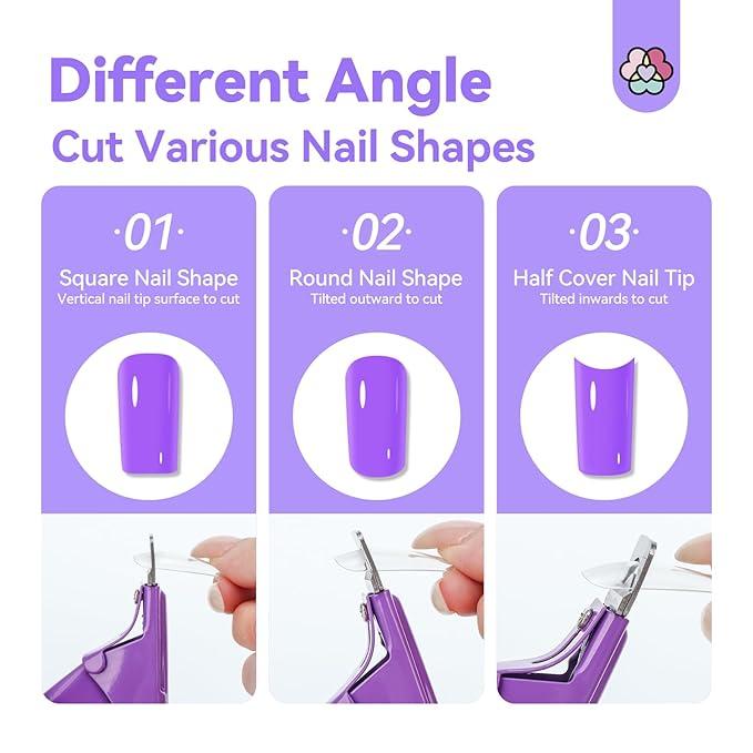 SAVILAND Acrylic Nail Clippers with Magnets: Purple Nail Clipper for Acrylic Nails Cutter with Sizer Magnets 15PCS Sharp Professional Fake Nails Stainless Nail Trimmer Manicure Tool Women Salon Home 3 d