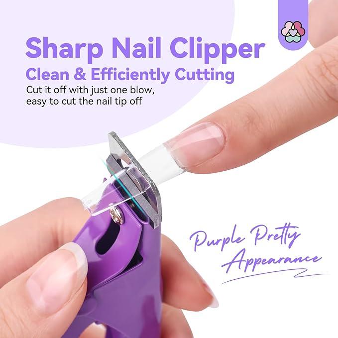 SAVILAND Acrylic Nail Clippers with Magnets: Purple Nail Clipper for Acrylic Nails Cutter with Sizer Magnets 15PCS Sharp Professional Fake Nails Stainless Nail Trimmer Manicure Tool Women Salon Home 3 d