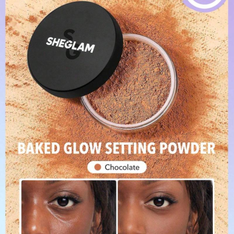 SHEGLAM Baked Glow Setting Powder-Chocolate, Translucent Pore-less Flawless Smooths Fine Lines Glowy Powder - Makeup, Cosmetic