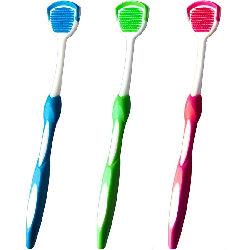 Tongue Brush, Tongue Scraper, Tongue Cleaner Helps Fight Bad Breath, 3 Tongue Scrapers, 3 Pack (Blue & Orange & Red)