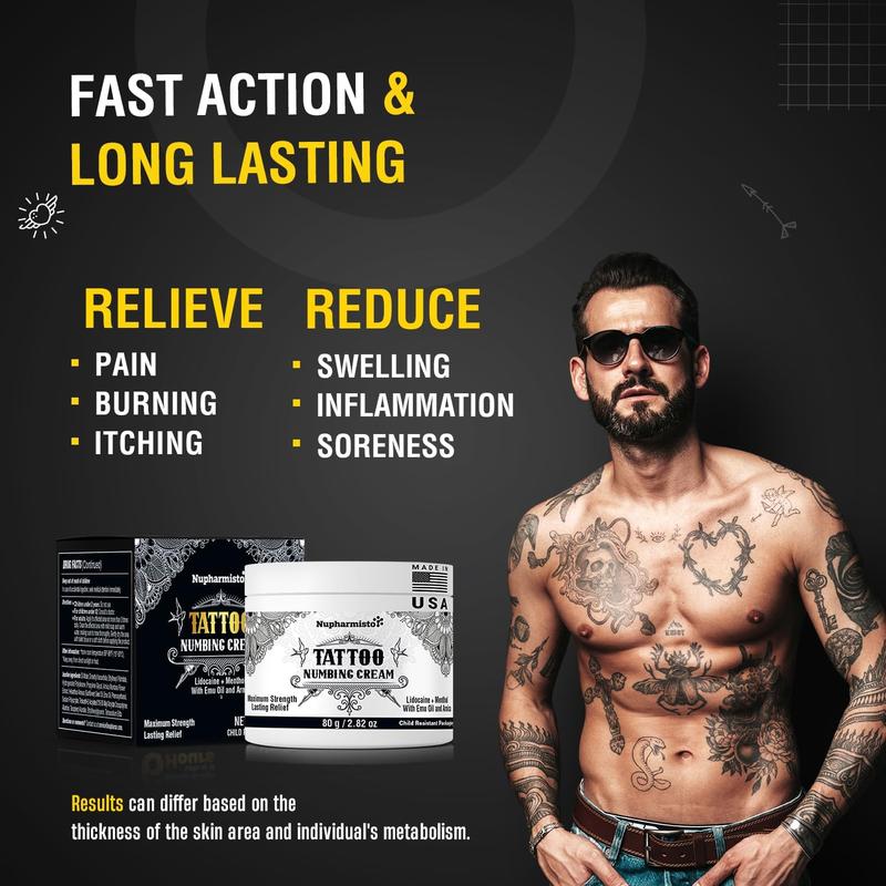 Tattoo Numbing Cream: Maximum Strength Lidocaine & Menthol for Long-Lasting Pain Relief During Tattoos, Piercings, and Waxing for All Skin Types