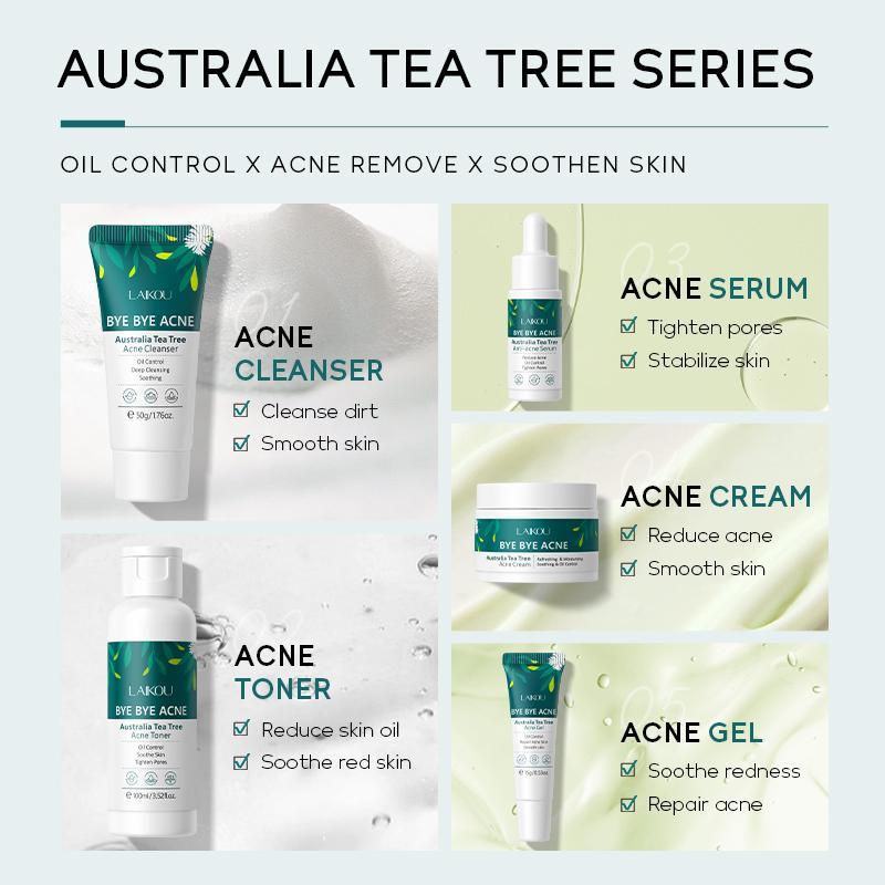 Tea Tree Face Skin Care Kit, Oil Control Comfort Skin Soothing Skin Care Kit, Including Cleanser, Serum, Gel, Toner, Cream, Skin Care Products, Skin Care Kits