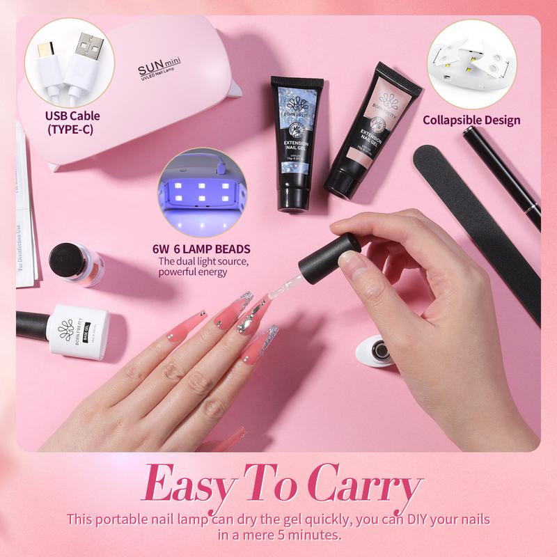 BORN PRETTY Poly Nail Extension Gel 6 Colors Gel Polish Set Nude Clear Jelly Pink All In One Kit Builder Glue Gel with Nail Lamp Base Top Coat Set Nail Forms Polygel Nail Kits French Manicure Set for Beginner DIY at Home Nail Polish Nail Art Nail Care