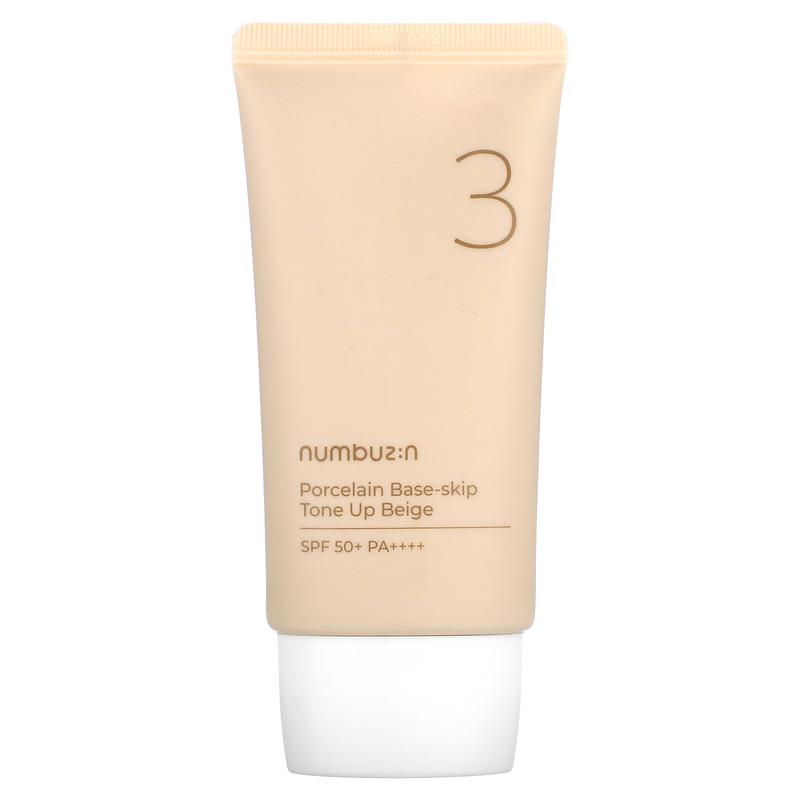 Numbuzin No.3 Porcelain Base-Skip, Tone Up Beige, SPF 50+ PA++++, 1.69 fl oz (50 ml)