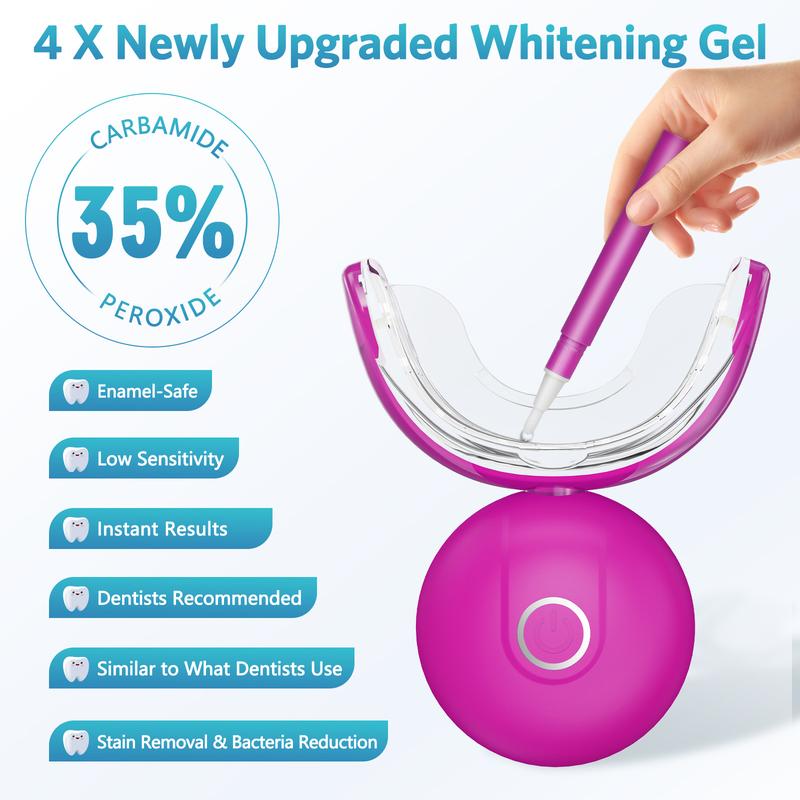 BESTEK LED Teeth Whitening Kit with 32X LED Acceleration Light, 35% Urea Peroxide Gel, and 7-14 Day Treatment - 4 Gel Pieces