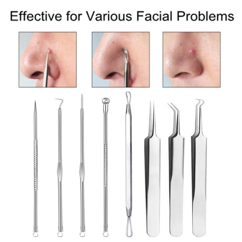 Stainless Steel Blackhead Cleaner Tool Set, 8 Counts set Blackhead Extractor Tool, Professional Skincare Tools for Women & Men