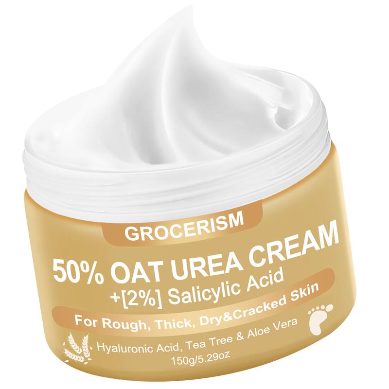 Grocerism 50% Urea Foot & Hand Cream with Oat Extract | Ultimate Hydration & Callus Removal for All Skin Types – Perfect for Cracked Heels & Hands, 5.29 oz