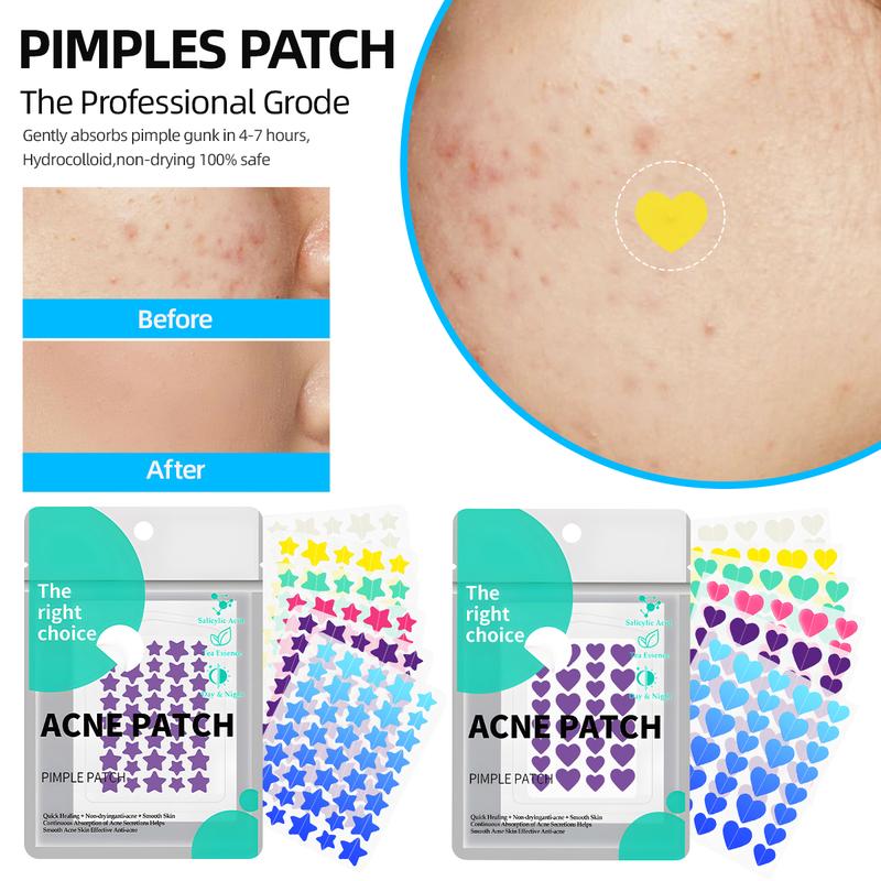 Star acne patch.hydrocolloid Acne patch, Tea Tree Oil,Witch Hazel Extract & Centella Asiatica Extract, 2 sizes Star Patch (240pcs) and Love Patch (216pcs) Skin Repair