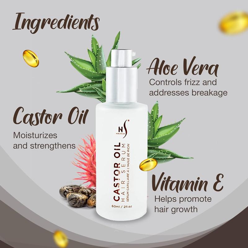 HerStyler Castor Oil Hair Serum for Hair Growth - Vitamin E -  Hair Growth Serum - Heat Protectant - Serum for Silky Moisturizing Haircare