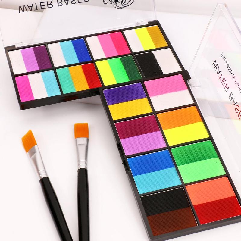 8 Color Face Paint Palette with Brush, 2 Counts set Long Lasting Body Paint Palette, Body Makeup Kit for Cosplay Party