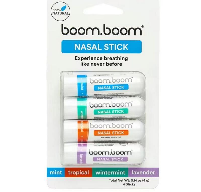 B00m B00m Nasal Stick (4 Pack) | Boosts Focus + Enhances Breathing | Provides Fresh Cooling Sensation | Aromatherapy Inhaler Made with Essential Oils + Menthol (Mint, Wintermint, Tropical, Lavender)