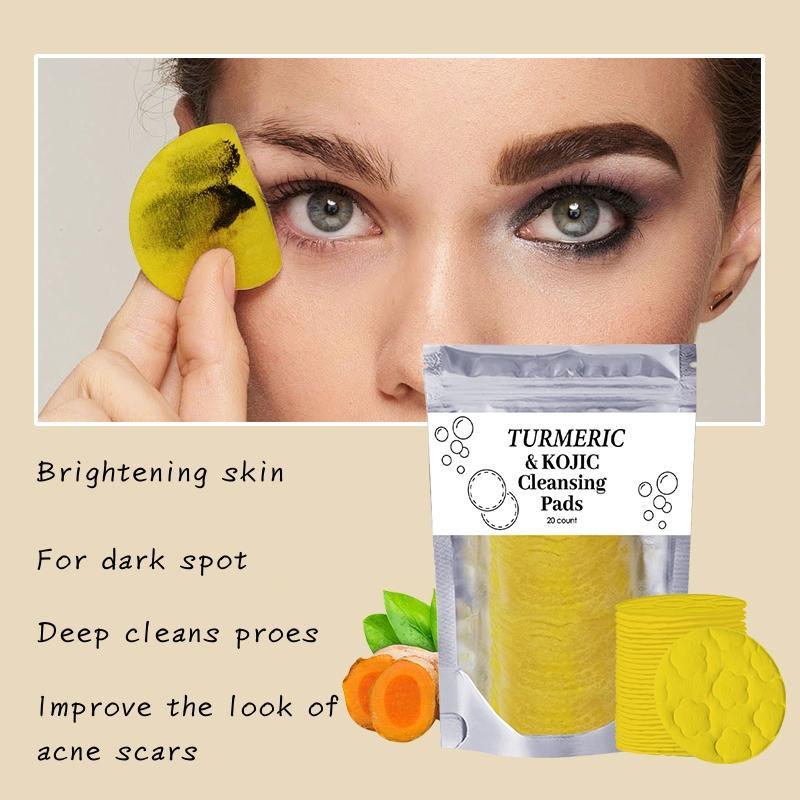 Turmeric & Kojic Acid Face Cleansing Pads, 60pcs Turmeric Brightening Exfoliating Cleansing Pads for Acne-prone Skin & Makeup Removal for Face & Body Women & Men