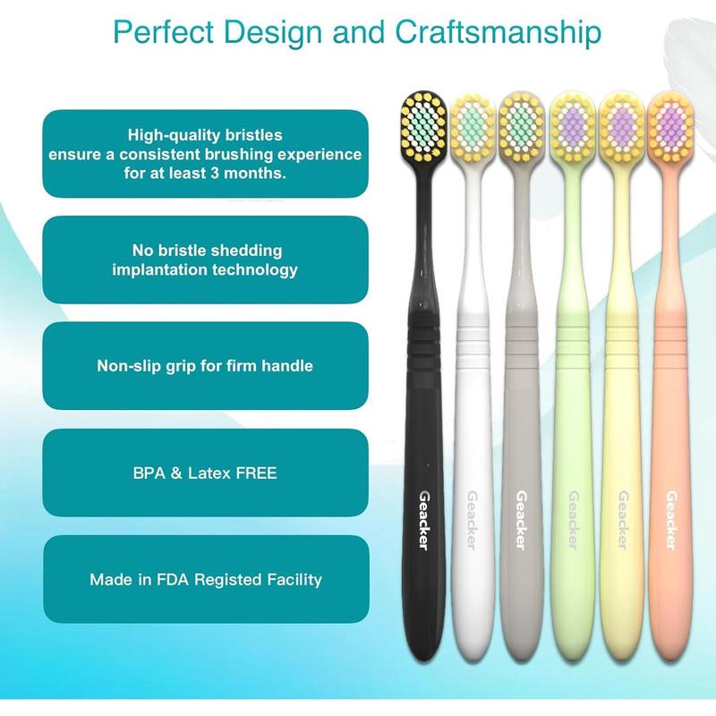 Extra Soft Toothbrush with Wide Head for Adults Sensitive Teeth and Gums, Ultra Soft Bristle Nano Travel Toothbrushes with 6 Toothbrush Cover, Multi-Color, 6 Count