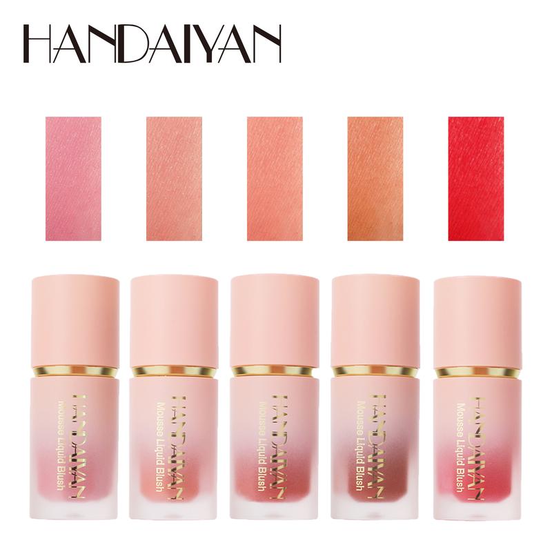 HANDAIYAN Pack of 5 Colors Mousse Liquid Blush Set Gift Set, Mousse Liquid Blusher With Sponge Tip, Easy to Apply on Cheek, Creating 3D Natural Makeup