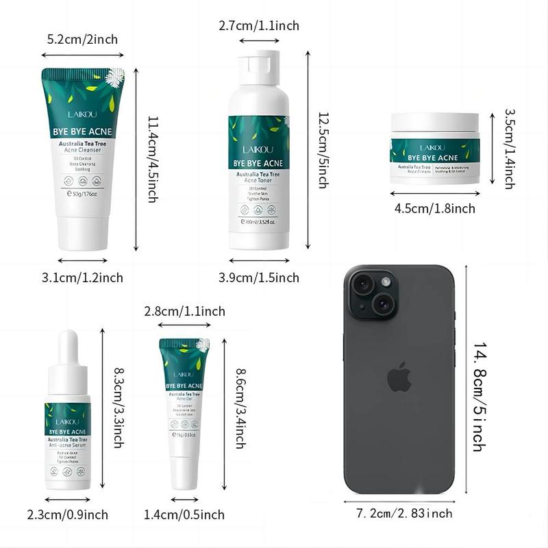 Tea Tree Face Skin Care Kit, Oil Control Comfort Skin Soothing Skin Care Kit, Including Cleanser, Serum, Gel, Toner, Cream, Skin Care Products, Skin Care Kits