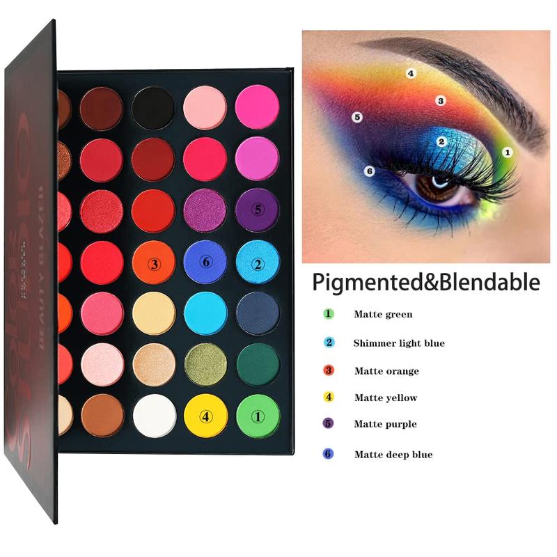 BEAUTY GLAZED 35 Pigmented Eyeshadows , Multi-Finish Matte and Shimmers Makeup , Waterproof Blendable Eye Makeup , Cruelty- Free Makeup Pallet