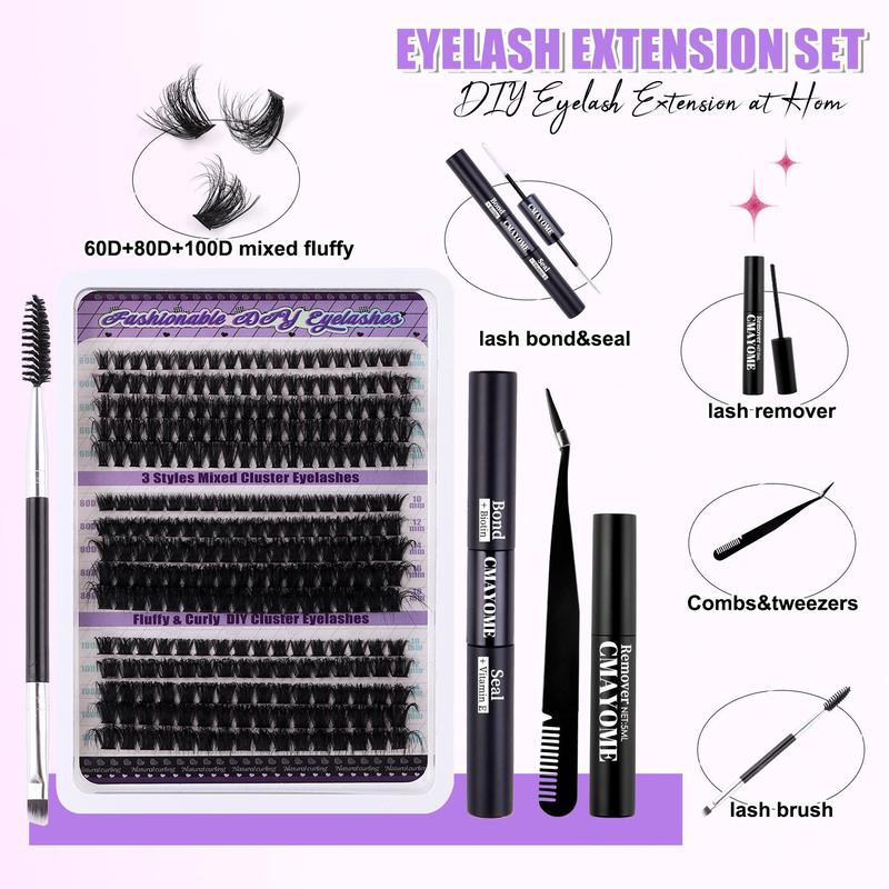 Segmented False Eyelashes Extension Kit, 270pcs box Curling Eye Lash with Lash Glue & Eyelash Brush & Eyelash Tweezers & Lash Remover, Summer Makeup, Christmas Gift