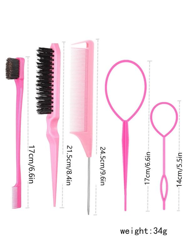 Solid Color Hair Styling Comb Set, Hair Styling Tool Set, Including Hair Brush, Eyebrow Brush, Pointed Tail Comb, Professional Hair Styling Tool for Women & Girls