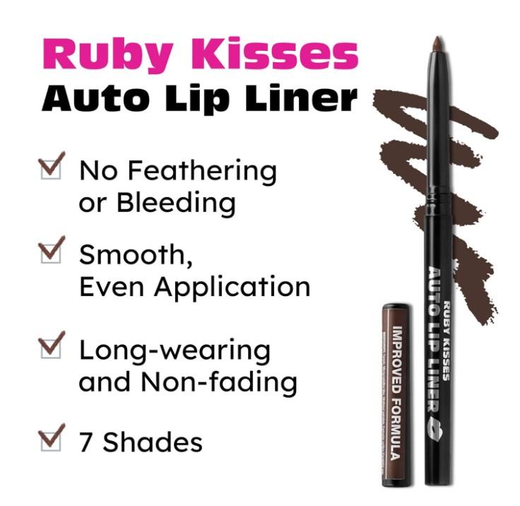 Ruby Kisses Auto Lip Liner Pencil, Long Lasting & Non-Fading, Smooth Application, Non-Feathering with Rich Color, No Sharpener Needed, Ideal for Full Lips Look (Dark Brown) (3 PACK)