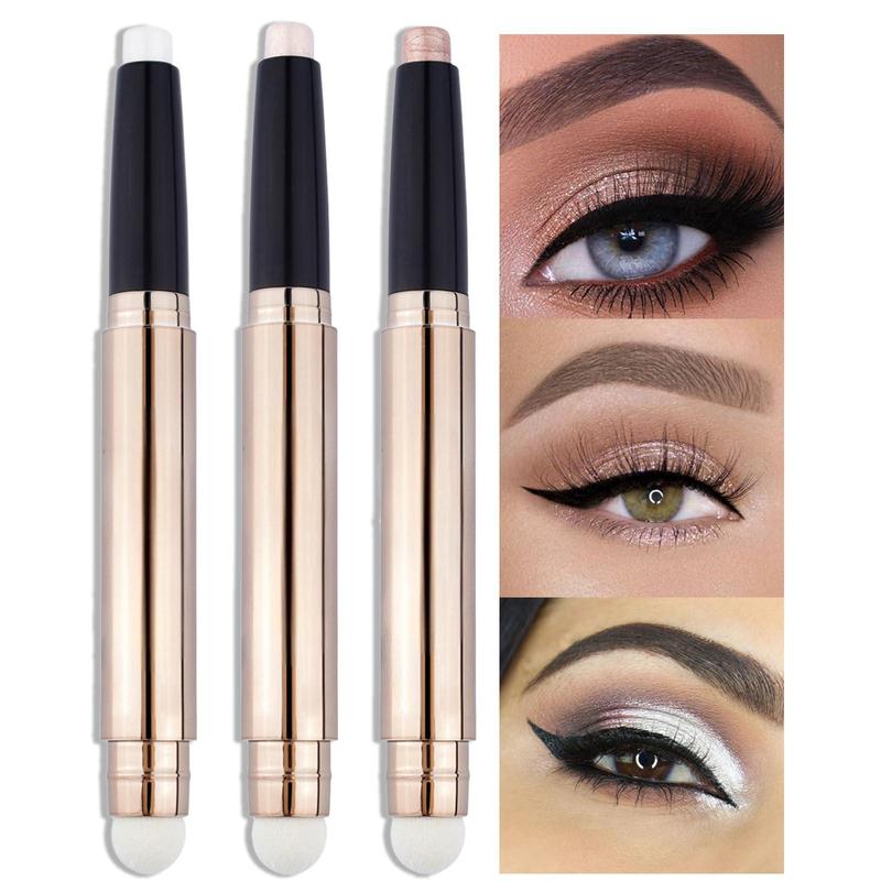 3 Pack Eye Shadow Stick Cosmetics Eye Highlighter Stick Waterproof Eye Shadow Crayon Pencil with Soft Blending Stick, Glitter Eye Shadow Pencil Set for Eye Makeup (#1#2#3)